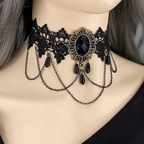 Carufin Sexy Black Lace Choker Halsketten Gothic Quaste Halsketten Choker Halloween Party Zubehör für Frauen und Mädchen (Halskette 1)