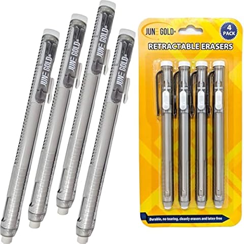 June Gold 4 Pack of Retractable Mechanical Pen Erasers - Latex-Free, White Vinyl, & Precision Erasing Cover