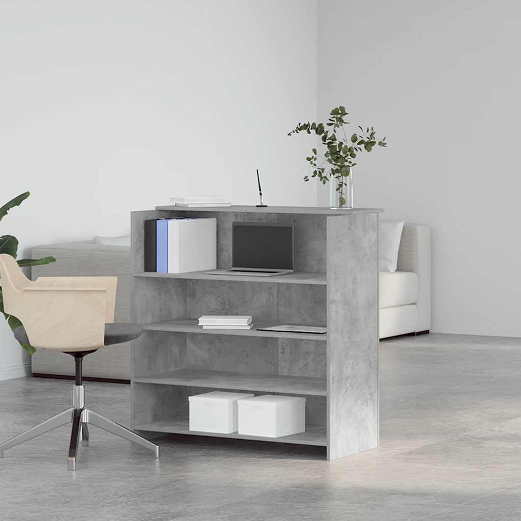 Bancone per ricevimento, in legno grigio cemento, 100 x 50 x 103,5 cm, con ripiano, scaffale per ufficio, segretario, tavolo da lavoro per computer, ergonomico, salvaspazio
