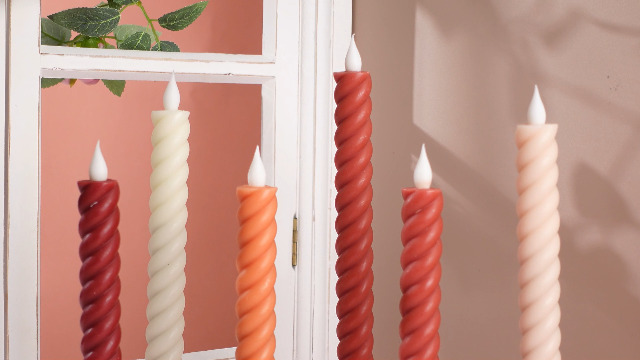 Image of Baquler 6 Pcs Fall Flameless Taper Candle Twisted LED 9.65 Inch Fall Taper Candles Battery Operated Twisted Candlesticks for Thanksgiving Harvest Wedding Birthday Home Party Dinner Fireplace Decor