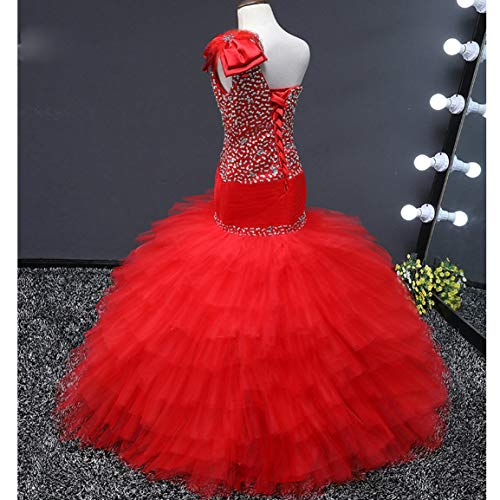 Adela Beaded Mermaid Flower Girls First Communion Dress One Shoulder Tulle Ruffles Kids Pageant Ball Gown AR1533