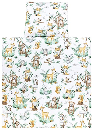 TupTam Baby Crib Pram Bedding Set Duvet Pillow - 4 pieces, Animals in leaves, 80x80 cm