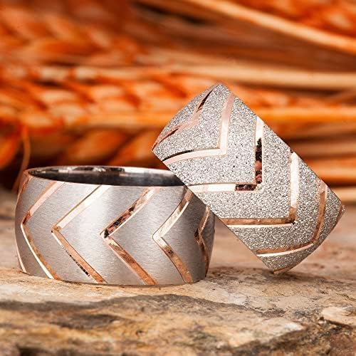 Conjunto de anillos de bodas de oro rosa Conjunto de anillos de bodas a juego para parejas Conjunto de anillos de bodas de plata personalizado