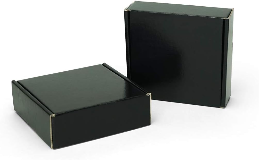 Midnight Black Shipping Boxes | 6" x 6" x 2" Black Shipping Box | Black Gift Boxes | Bundle of 20 Mailer Boxes by Fantastapack