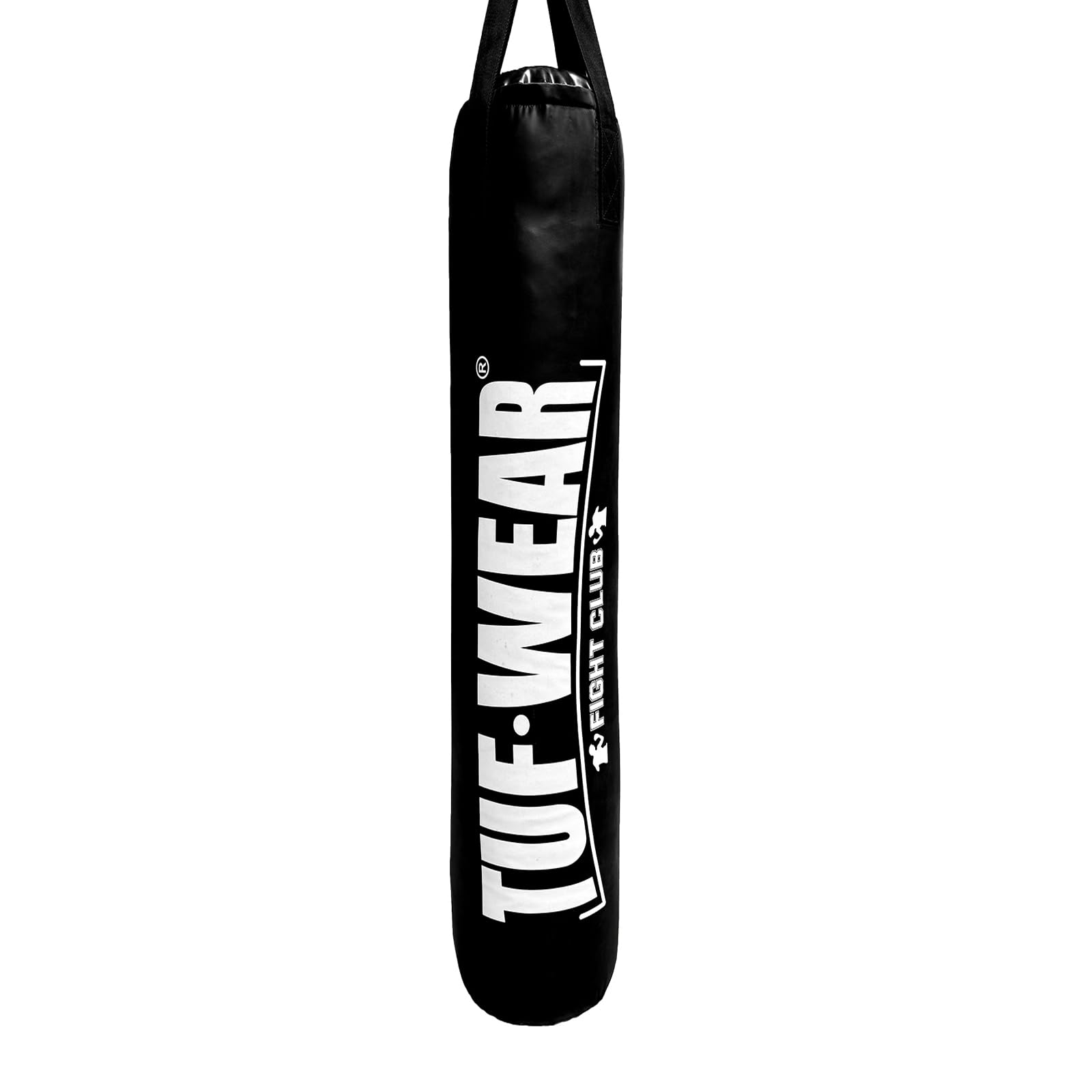 Tuf Wear Hard Wearing Synthetic Leather Punchbag Boxing Combat Sport 6FT Large Vertical Logo Filled Training Bag with Hanging Straps, Black, TW15073Bl