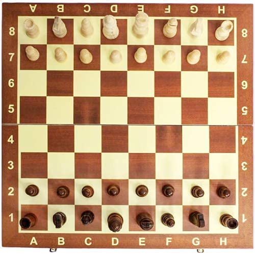 Image of LONGMIRE 12 Inches Wooden Color Foldable Magnetic Chess Board Premium Set with Magnetic Pieces for 2 Players Lightweight Checkers Board Strategy Game for Kids and Adults (Brown)