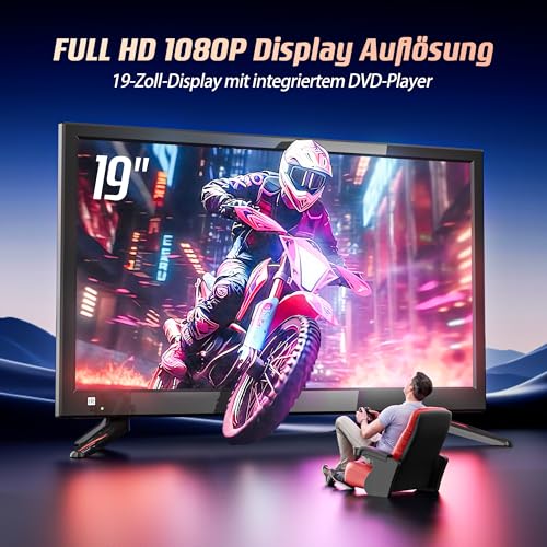 DESOBRY 19 Zoll Kleine Fernseher mit DVD Player integriert, 1080P Outdoor tv unterstützt Antenne HDMI USB AV Eingang, 12V Fernseher für wohnmobil/Camping/Wohnwagen