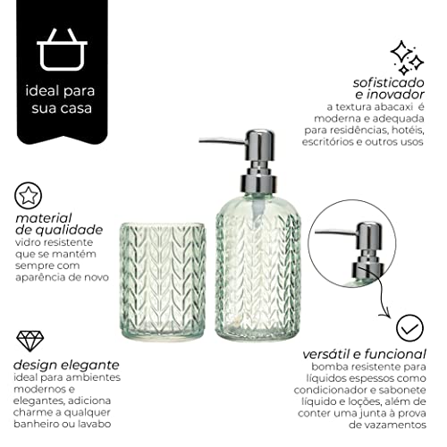Mimo Style Conjunto de Banheiro Acqua, Verde Água. Conjunto de Porta Sabonete Líquido (400ml) e Port