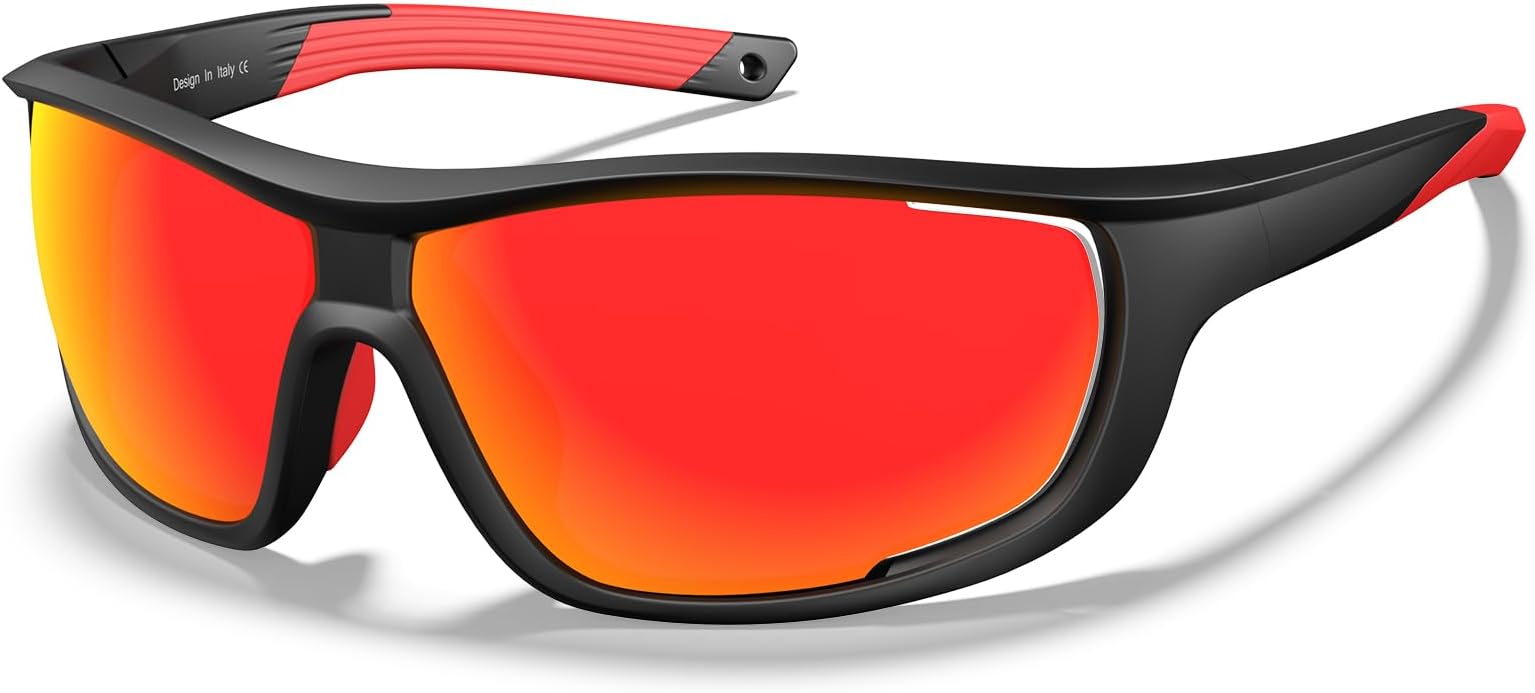 CARFIA Polarized Sports Sunglasses for Men Women Unique Lens Sides Vent Glasses for Baseball Running Cycling