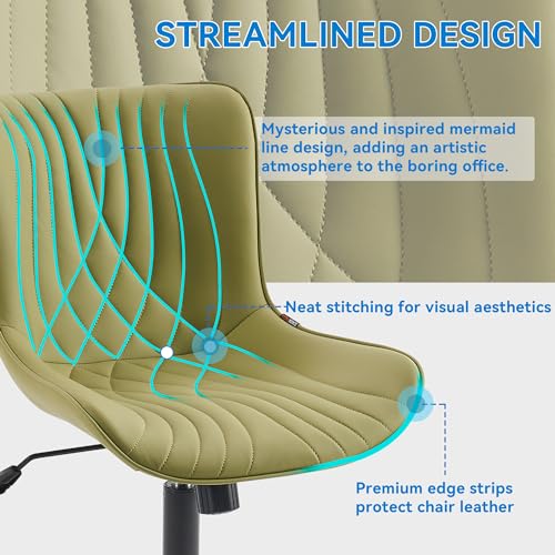 Image of YOUNIKE Office Chair, Armless Desk Chair with Wheels, Home Office Computer Task Chairs, Modern Faux Leather Padded Vanity Chair, Adjustable Swivel Rolling Chairs with Back, Avocado Green