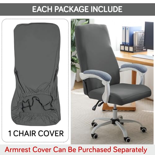 Image of HOKIPO Office Chair Cover for Executive Chair (High-Back) - 140 GSM Stretchable Fabric - Anti-Slip & Washable - Fits Tall & Big Office Chairs, Ash Grey (AR-6204-LGRY)