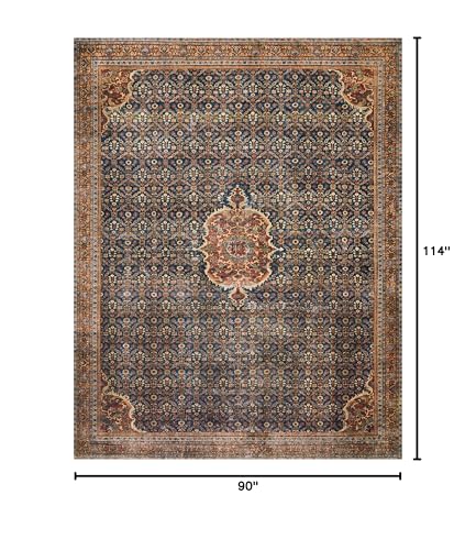 Loloi Layla Collection LAY-09 Cobalt Blue/Spice 7'-6" x 9'-6" .13" Thick Area Rug, Soft, Durable, Vintage Inspired, Distressed, Low Pile, Non-Shedding, Easy Clean, Printed, Living Room Rug