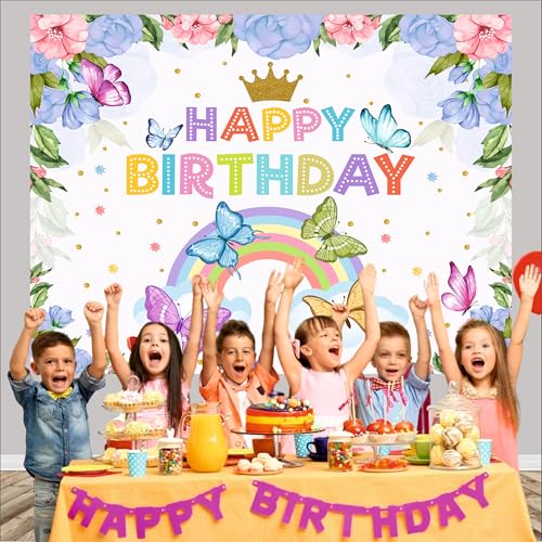 Image of Butterfly Birthday Backdrop 5x4 Ft | Backdrops for Decoration | Birthday Decoration Backdrop | Banner for Kids Theme Party