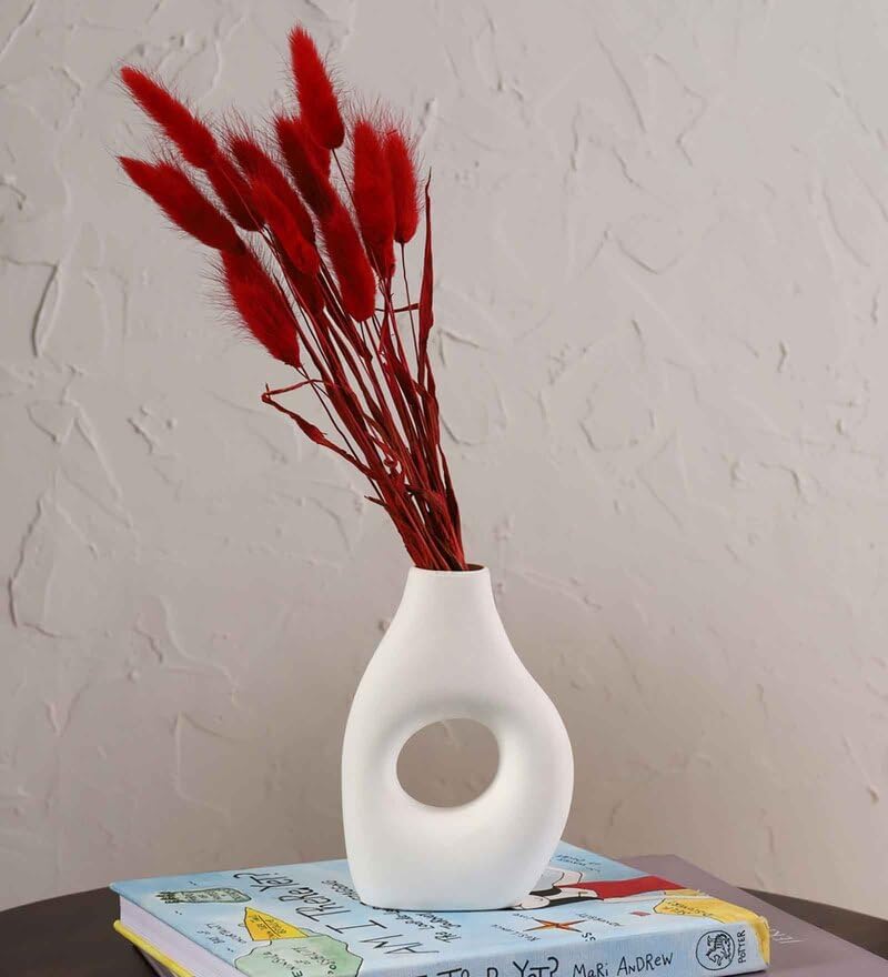 Pepperfry White Ceramic Vase | Nordic Donut Design | White Centerpiece Vase | Decorative Table Showpiece | Vase for Coffee Table | Center Table | Bedside Table-image-26