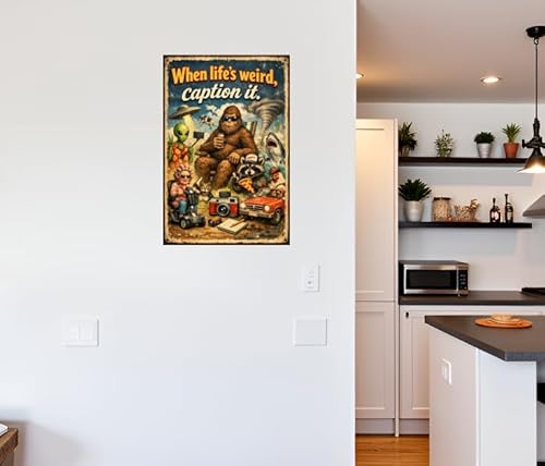 When Life’s Weird Caption It Metal Tin Sign Funny Retro Alien Sasquatch Raccoon UFO Wall Decor Vintage Humor Poster 8x12 Inch Iron Art Plaque Bar Pub Office Decor - Image 3