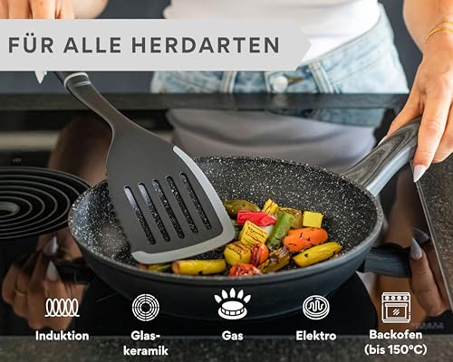 DIVORY DIVORY Pfannenset 2-teilig Pfanne 24cm, 28cm Induktion – Antihaft Beschichtete große Universalpfanne für alle Herdarten - Sichere Griffe, Spülmaschinen geeignet (Griff: Graue Holzoptik) - Detailansicht 2 | Pfannen