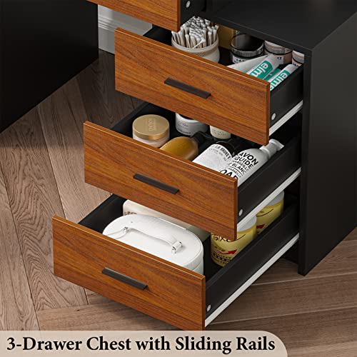 Tiptiper Makeup Table With Nightstand, Vintage Vanity Desk With Sliding Mirror, Vanity Table With 3-Drawer Chest, Vanity Set With Large Drawers And Shelves For Bedroom #TOP3