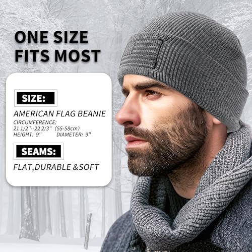 Image of OUTDOOR SHAPING American Flag Embroidered Knit Cuffed Beanie for Men Women Tactical Winter Warm Hat