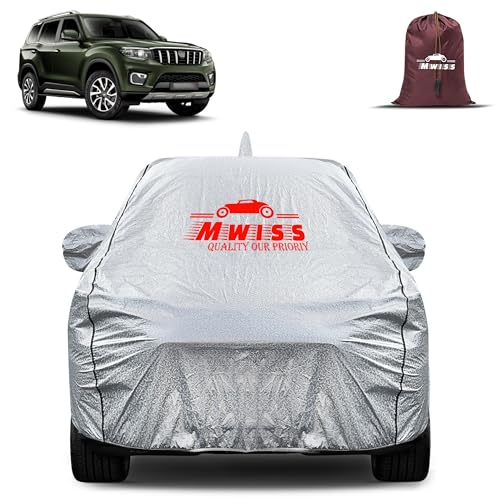 Image of Waterproof Car Body Cover for Mahindra Scorpio N | Mirror & Antenna Pocket Anti-Scratch with Soft Cotton Inner Lining Triple Stitched Protection| Heat Resistant | Rain Protection (Silver)