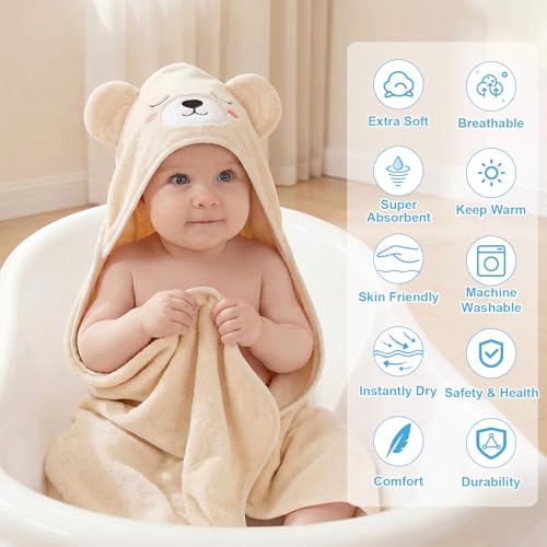 Image of 12 PCS Baby Bath Towels Set for Infants Toddlers Essentials | 4 PCS Baby Towels & 8 PCS Washcloths Set, Cute Animal Hooded, Ultra Absorbent & Soft, Newborn Shower Gifts for Boys & Girls