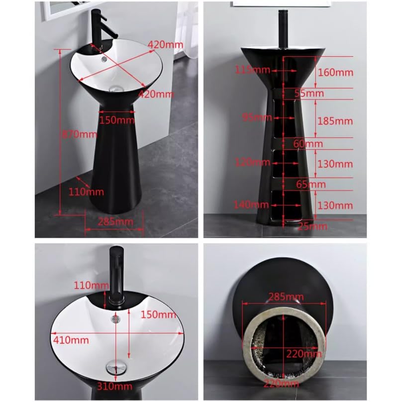 Lavabo Fregadero De Pie Fregadero de pedestal minimalista moderno, lavabo de columna de cerámica mate, lavabo de tocador de pie de piso de baño de una pieza con kit de drenaje y grifo Fregadero indepe