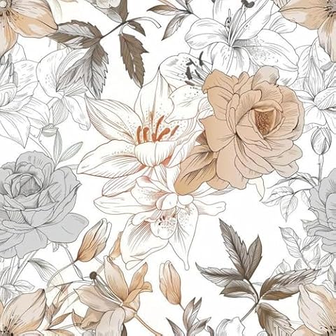 lenify Floral Peel and Stick Wallpaper Boho Vintage Wallpaper 15.7inch x 196.8inch Floral Boho Wallpaper Peel and Stick Beige Floral Contact Paper for Decorative Self Adhesive Wall Paper Roll Vinyl Cover