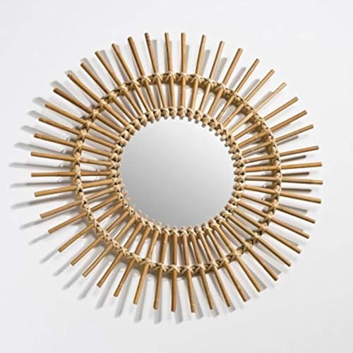 AKWAY Rattan, Glass Handcrafted Rattan Wall Sunburst Mirror For L...