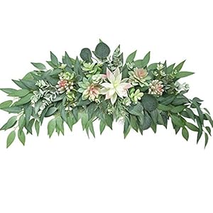 28inch Artificial Succulents Swag Decorative Swag with Eucalyptus Leaves and Succulents Greenery Swag Farmhouse Floral Garland for Table Centerpieces Wall Decor(#1)