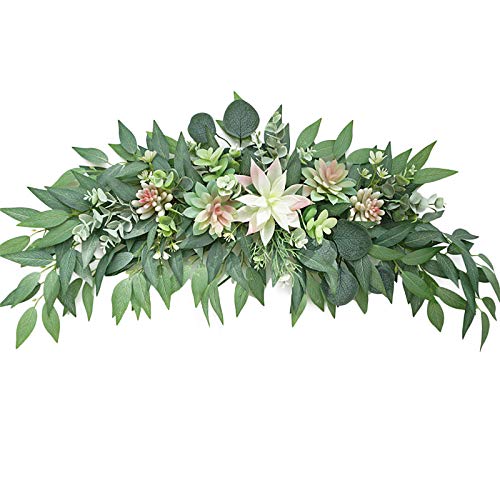 28inch Artificial Succulents Swag Decorative Swag with Eucalyptus Leaves and Succulents Greenery Swag Farmhouse Floral Garland for Table Centerpieces Wall Decor(#1)