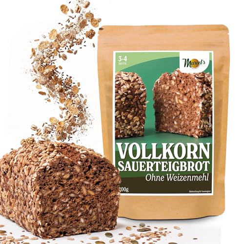 Marcels Vollkorn Sauerteigbrot ohne Weizenmehl (1200g für 3-4 Brote)| Brotbackmischung mit Sauerteig & Roggenmehl | Sättigend & leicht verdaulich | In 1 Minute zubereitet