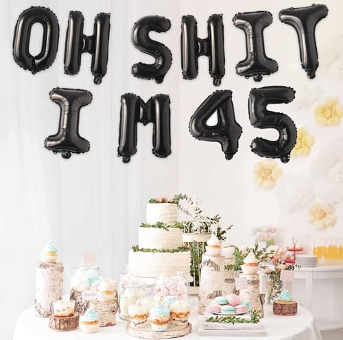 Image of Oh I'm 45! Latex Balloons 16 Inch Black Hallo Forty Five Cheers to 45 Years Old Theme Decor for Man Woman Happy 45th Birthday Party Photo Studio Prop Flag Decorations Favors Supplies
