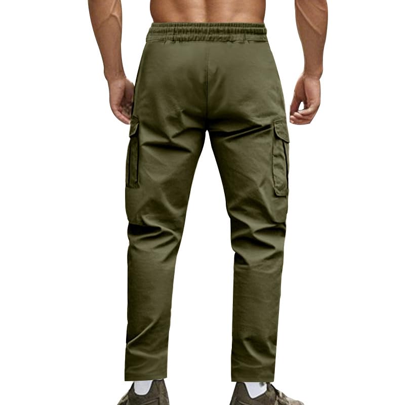 Men's Casual Cargo Pants Workout Joggers Stretch Sweatpants Hiking Drawstring Tactical Trousers with Multi Pockets3