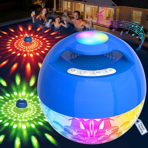 KingSom 2026 Upgraded Floating Pool Speaker with Top Lights,Bluetooth Pool Speaker IP68 Waterproof Hot tub Speakers,Loud Sound Floating Speaker for Pools,BT5.4,24H Playtime Portable Speaker-Dark Blue