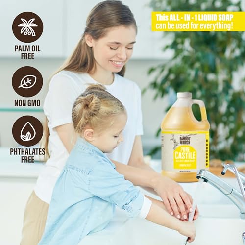 Image of BAMBOO AND BIRCH Pure Castile Soap Liquid, Certified Palm Oil Free Natural Soap, Lemon Zest, 128 oz
