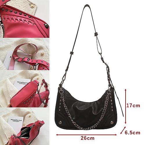 Women's Shoulder Bag Punk Style Rivet Y2K Purse With Chain Crossbody Bag3