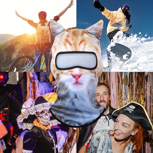 Image of 3D Cat Ski Balaclava Sheisty Face Mask with Ears Cute Animal Ski Mask for Music Festivals Raves Party Outdoor Activities