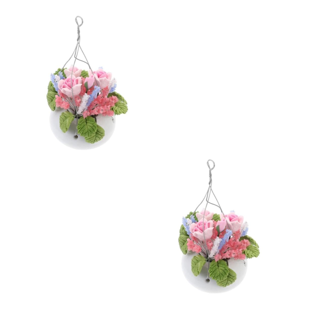 JUMPLAWN 2pcs Miniature Flower Model Rose Hanging Basket for Dollhouse Decoration Creative Home Adornment Safe and Lightweight Potting Arrangement for Boys and Girls Art Display
