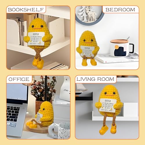 Image of Positive Crochet Long Feet Emotional Support Duck - Handmade Crochet Companion for Anxiety Relief, Calming Gift for Mom Daughter Sister, Stress Relief Comfort Animal (Sister)