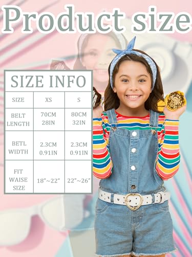 Newcotte 4 Pcs Girls Belt Size Aged 3-12 Kids PU Leather Waist Hollow Heart Design Kids Belts for Dress Pants Jean3