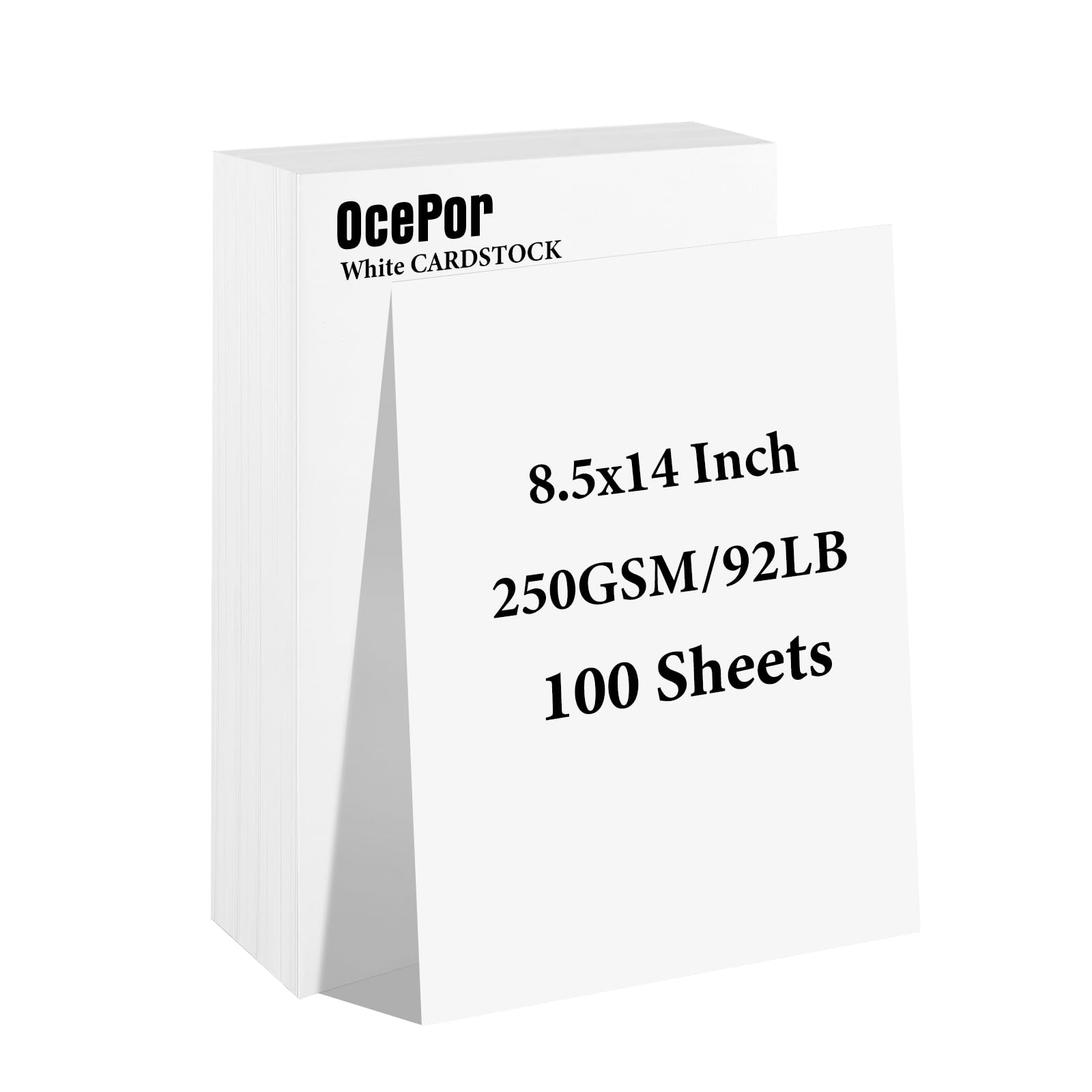 OcePor 100 Sheets White Cardstock 8.5” x 14”, 92lb/250gsm Black Card Stock, Thick Card Stock Paper, Heavy Cardstock Paper for Printer, Resume,