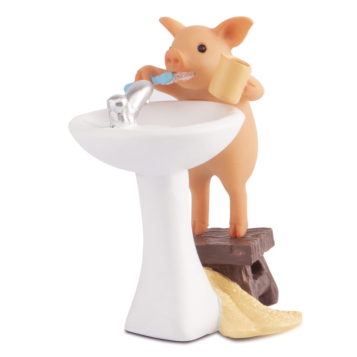 KEEPKAP Pig Statue Mini Pig Figurine, Resin Home Decor, Lucky Animal Garden Statue for Micro Landscape (Pig is Brushing Teeth)