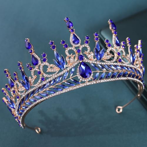 Tocado de novia azul SEWACC con cristales brillantes para el pelo 6