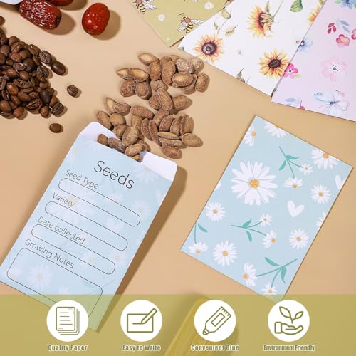 Image of 160 Seed Envelopes, Self-Sealing Seed Storage Packets, 3.15 x 4.72 In | 4 Floral Designs, Labeled Front For Sorting, Easy-Fill Opening, Saliva-Gum Seal, For Flower And Vegetable Seeds