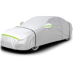 Funda Protectora Coche Exterior Favoto Cubierta de Coche Impermeable Funda de Coche Exterior Anti-UV Transpirable Resistente al Polvo Lluvia Rasguño Nieve al Aire Libre 490x190x150cm Plata