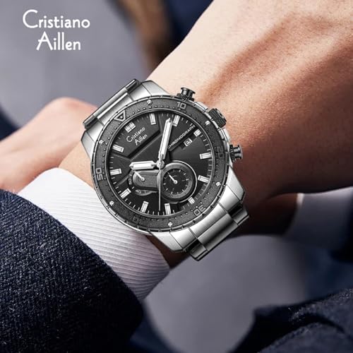 Image of Men's Analog Chronograph Watch for Men with Date Display, Luminous Hands, Water Resistant, Black Dial, Stainless Steel Strap, Casual & Formal Wrist Watch