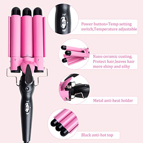 3 Barrel Curling Iron Wand Dual Voltage Hair Crimper Temperature Adjustable 25mm Hair Crimper ，1 Inch Ceramic Tourmaline Triple Barrels ，Hair Waving Styling Tools - Thumbnail 3