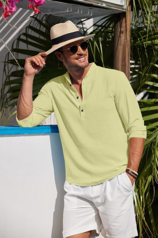 Image of Men's Cotton Blend Straight Kurta Shirt Combo with Mandarin Collar - Slim Fit Casual Short Kurti Set Featuring Textured Slub Fabric and Roll-Up Full Sleeves
