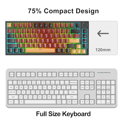 Image of Fogruaden Wired 75% Percent Hot Swappable Mechanical Keyboard, Red Switch, TKL Mechanical Keyboard, Gasket Mount, RGB Backlit Compact Gaming Keyboard with Volume Knob(RedSamurai)