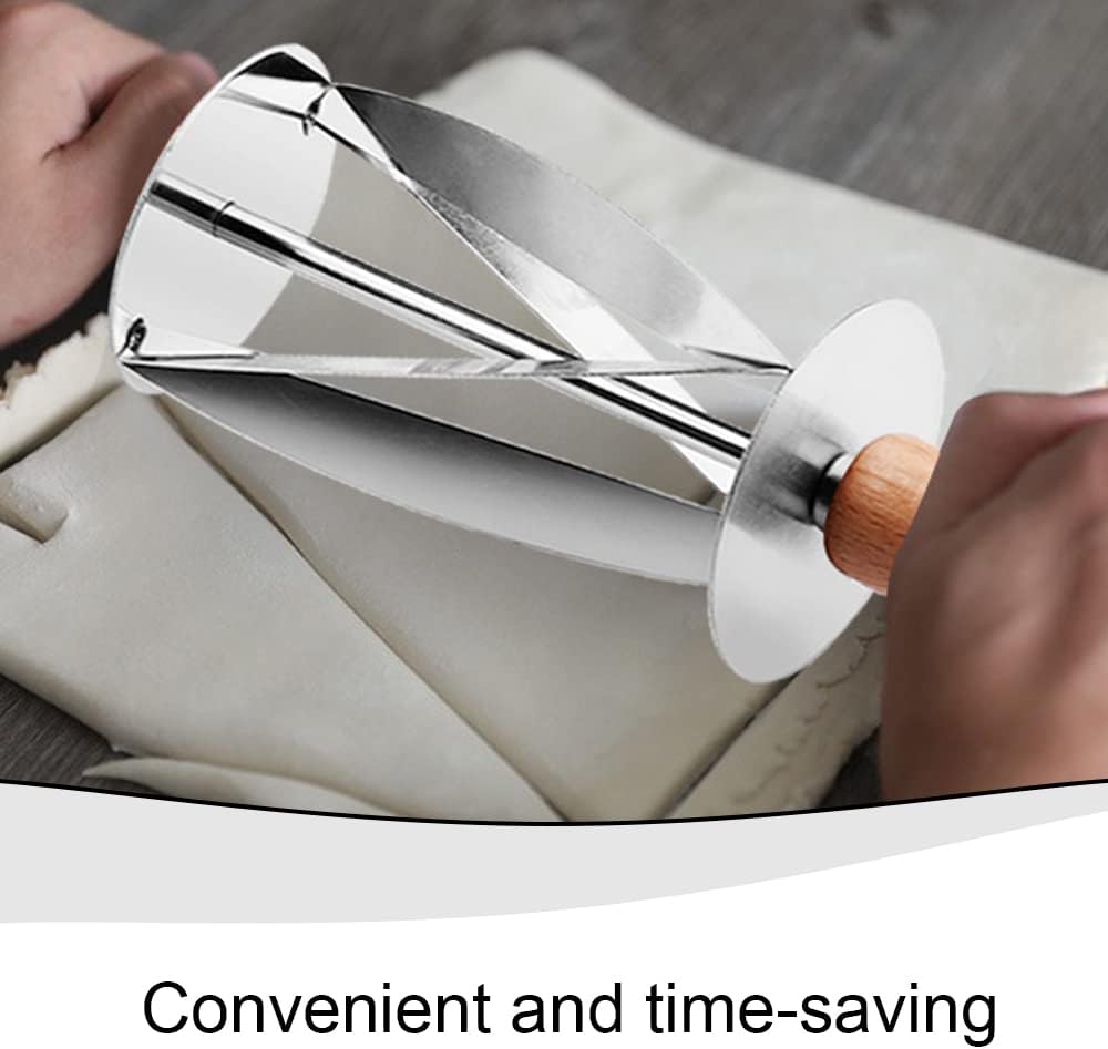 Dough Wheel Cutter Stainless Steel Croissant Bread Cutter Wooden Handle Dough Scraper for Making Croissant Rolling