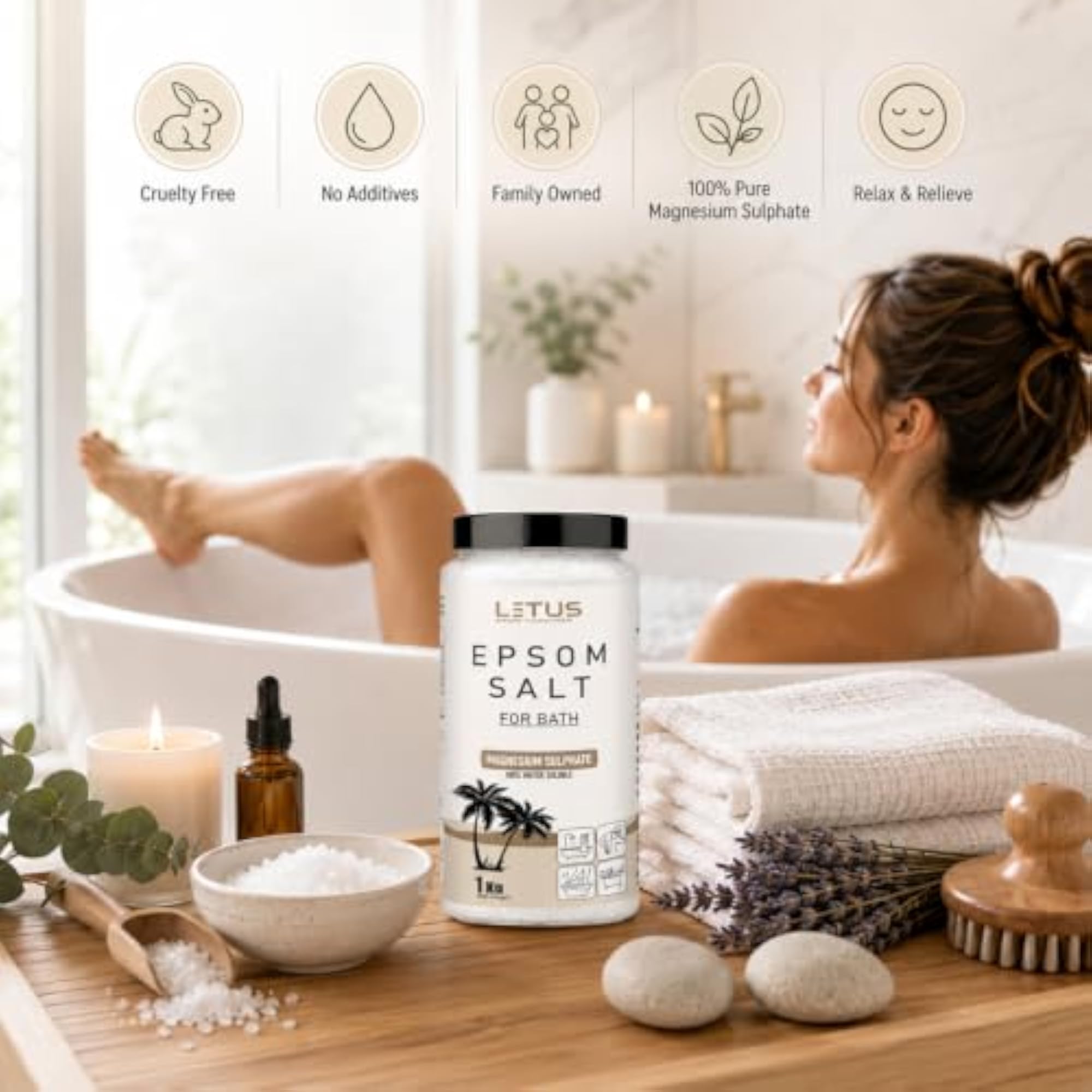 Epsom Salt for Bath 1kg, Pure Magnesium Sulphate